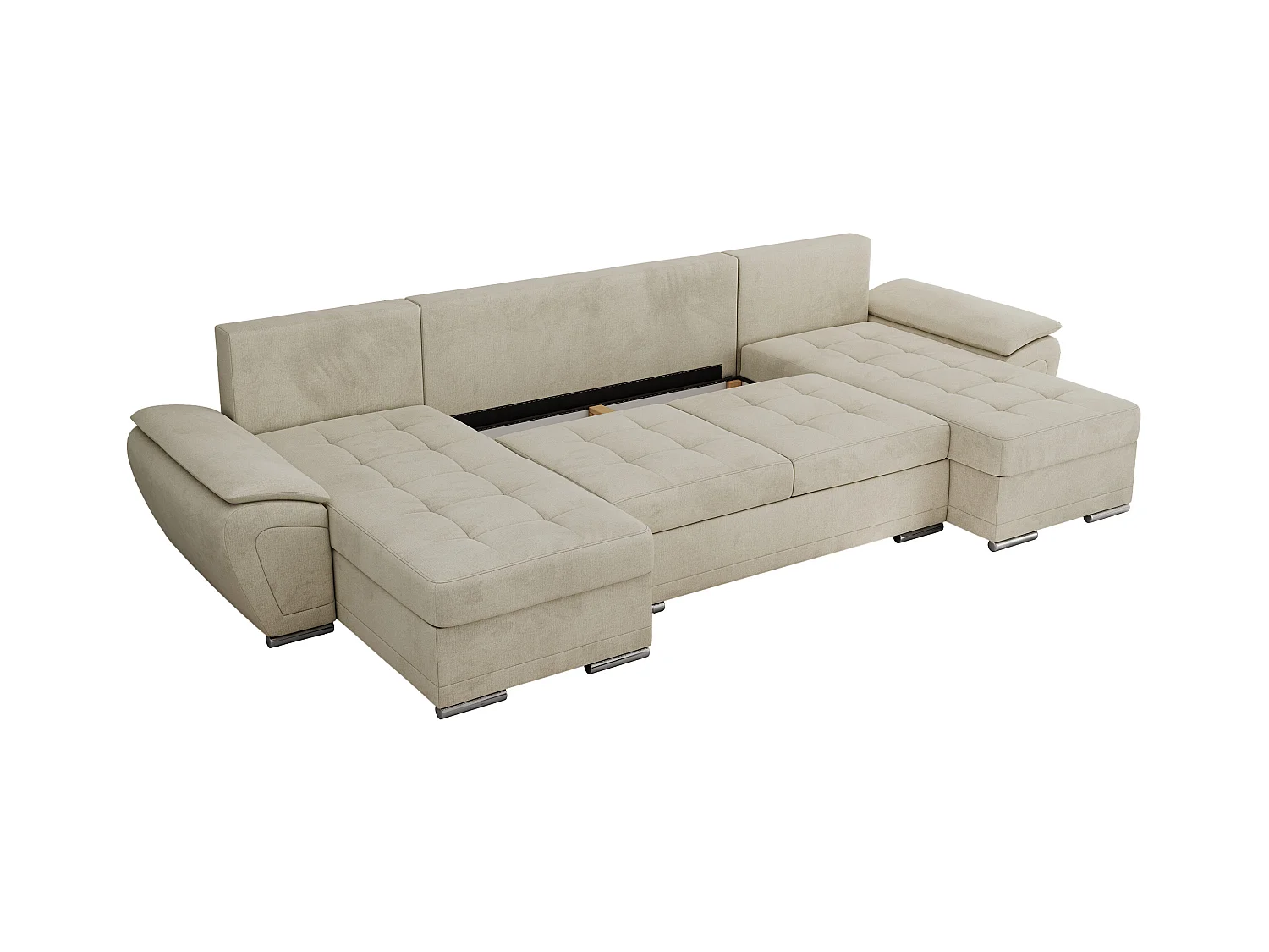 Ecksofa UMBRIA U - XXL Wohnlandschaft, mit Schlaffunktion und Bettkasten, genähte Ecke - Beige Velvet