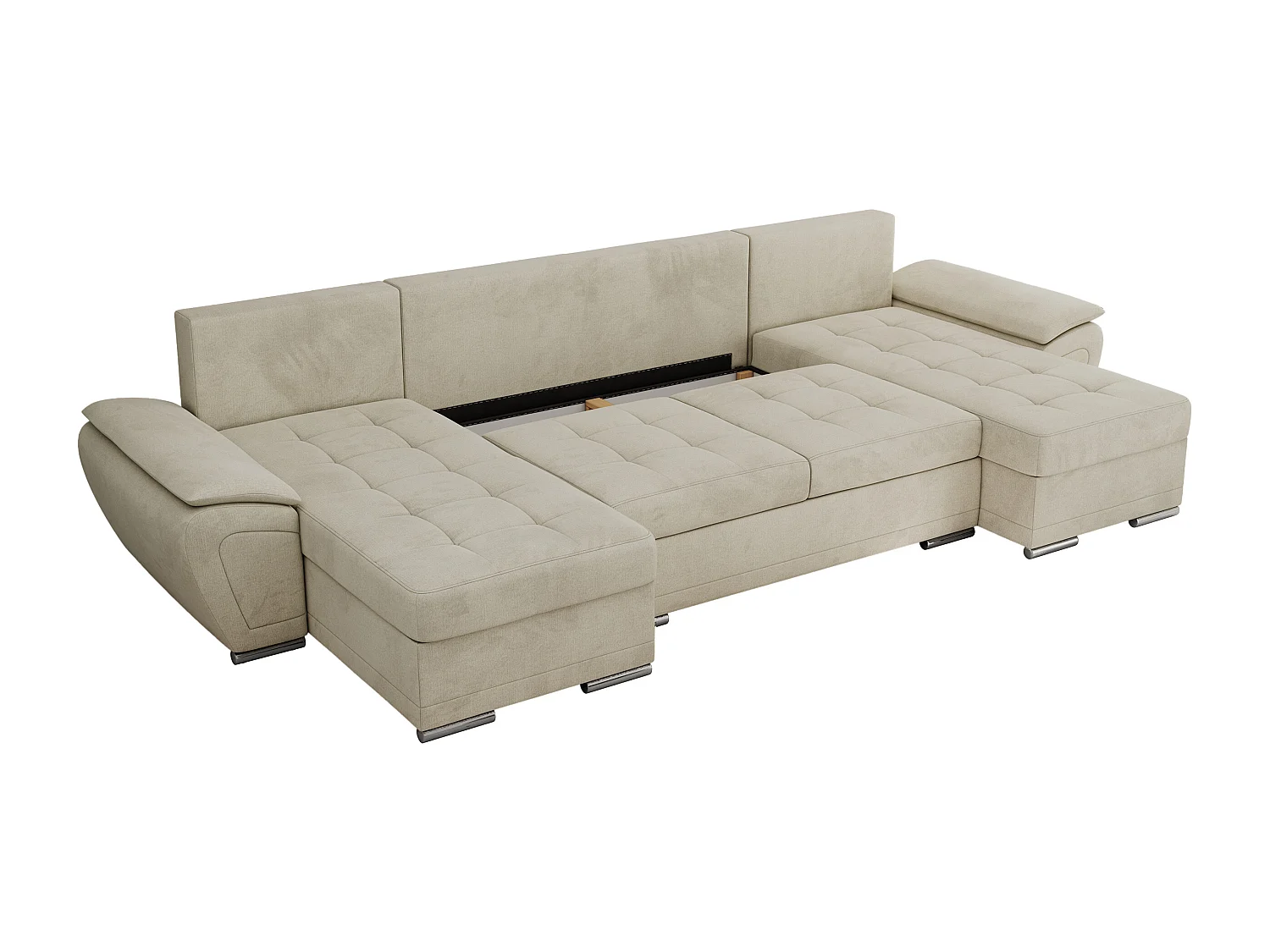 Ecksofa UMBRIA U - XXL Wohnlandschaft, mit Schlaffunktion und Bettkasten, genähte Ecke - Beige Velvet