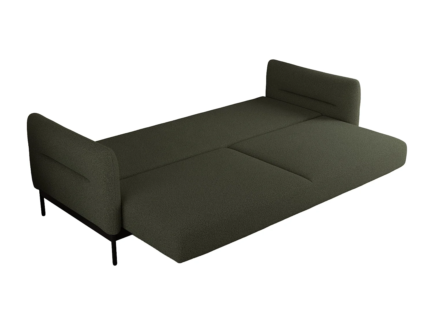 Sofa SALENTO - 3-Sitzer mit Metallbeine, mobile Kopfstütze, Schlafsofa mit lose Kissen - Grün Boucle