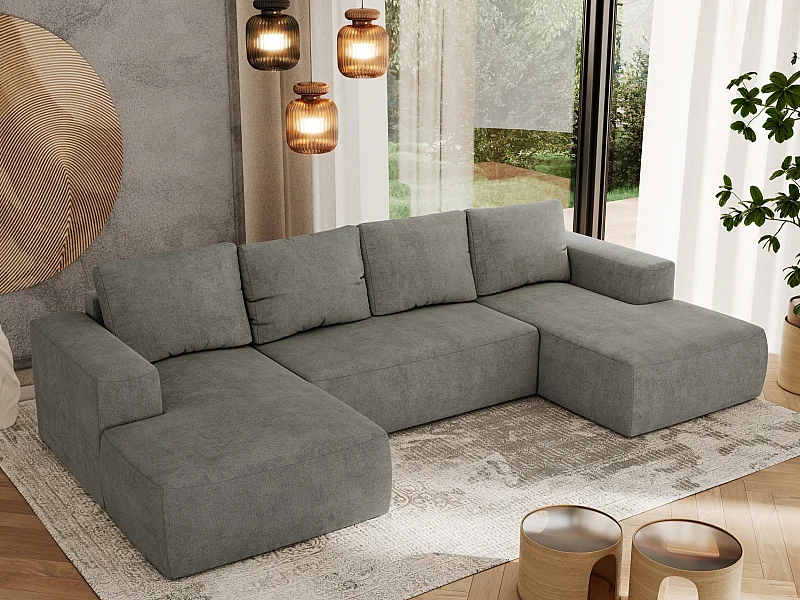 Ecksofa TRENTINO U - mit Schlaffunktion und Bettkasten, U-förmiges Wohnlandschaft, Armlehnen - Grau Strukture