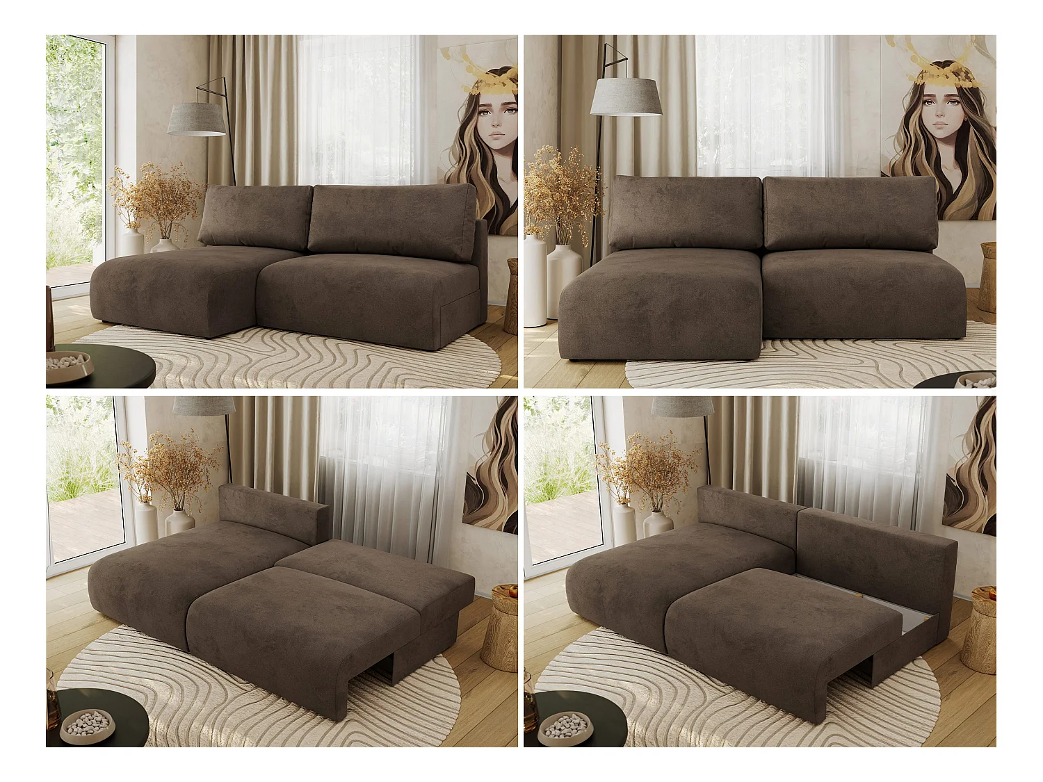 Ecksofa VIVO - L-form Couch mit Schlaffunktion und Bettkasten, Wellenfeder - Braun Velvet - Ecke Links