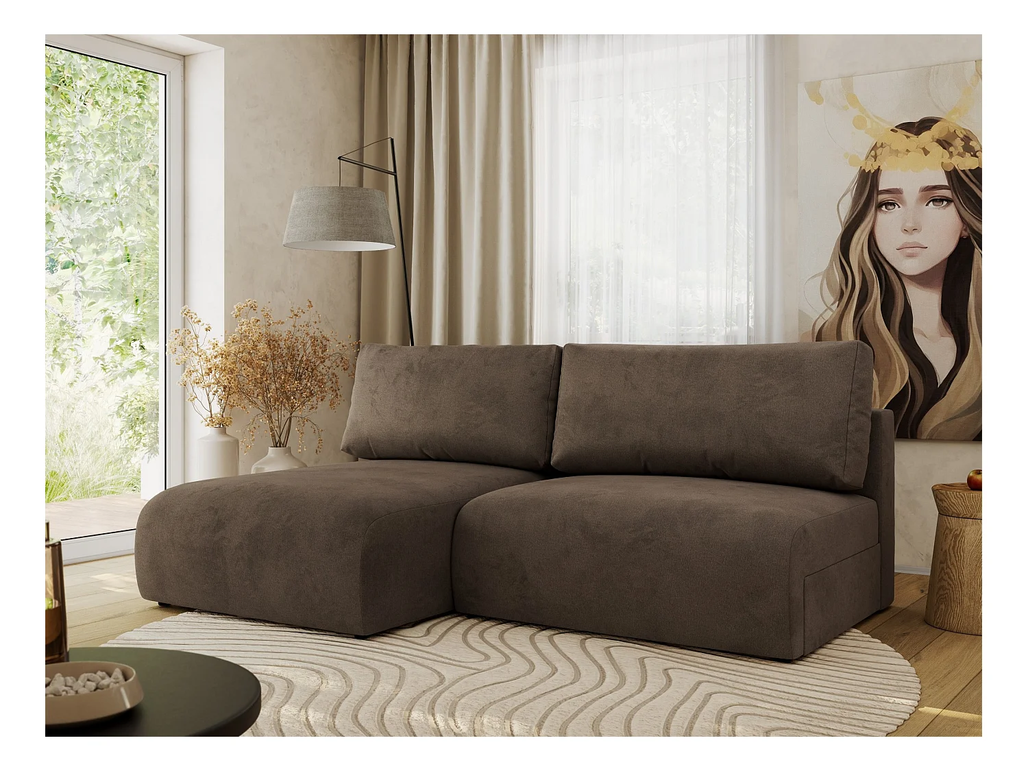 Ecksofa VIVO - L-form Couch mit Schlaffunktion und Bettkasten, Wellenfeder - Braun Velvet - Ecke Links