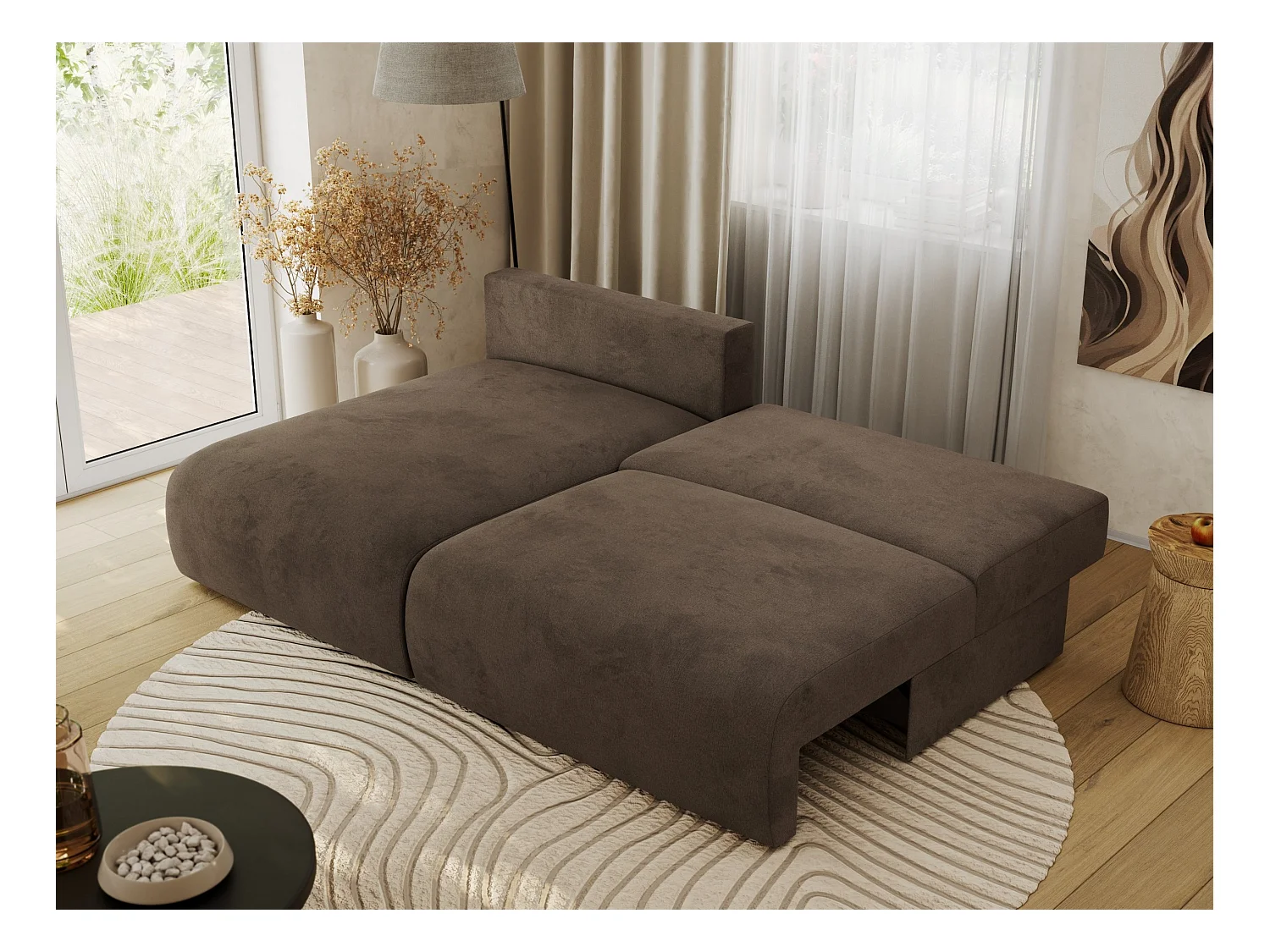 Ecksofa VIVO - L-form Couch mit Schlaffunktion und Bettkasten, Wellenfeder - Braun Velvet - Ecke Links