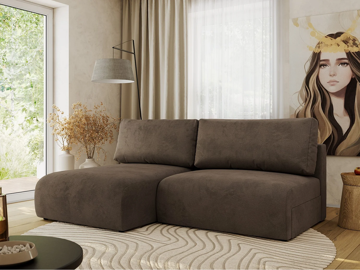 Ecksofa VIVO - L-form Couch mit Schlaffunktion und Bettkasten, Wellenfeder - Braun Velvet - Ecke Links