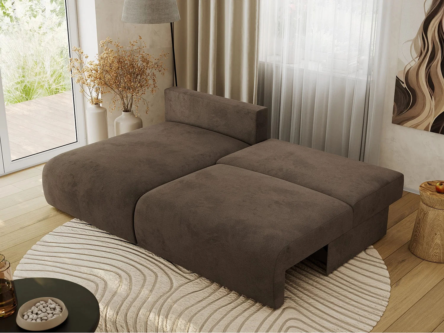 Ecksofa VIVO - L-form Couch mit Schlaffunktion und Bettkasten, Wellenfeder - Braun Velvet - Ecke Links