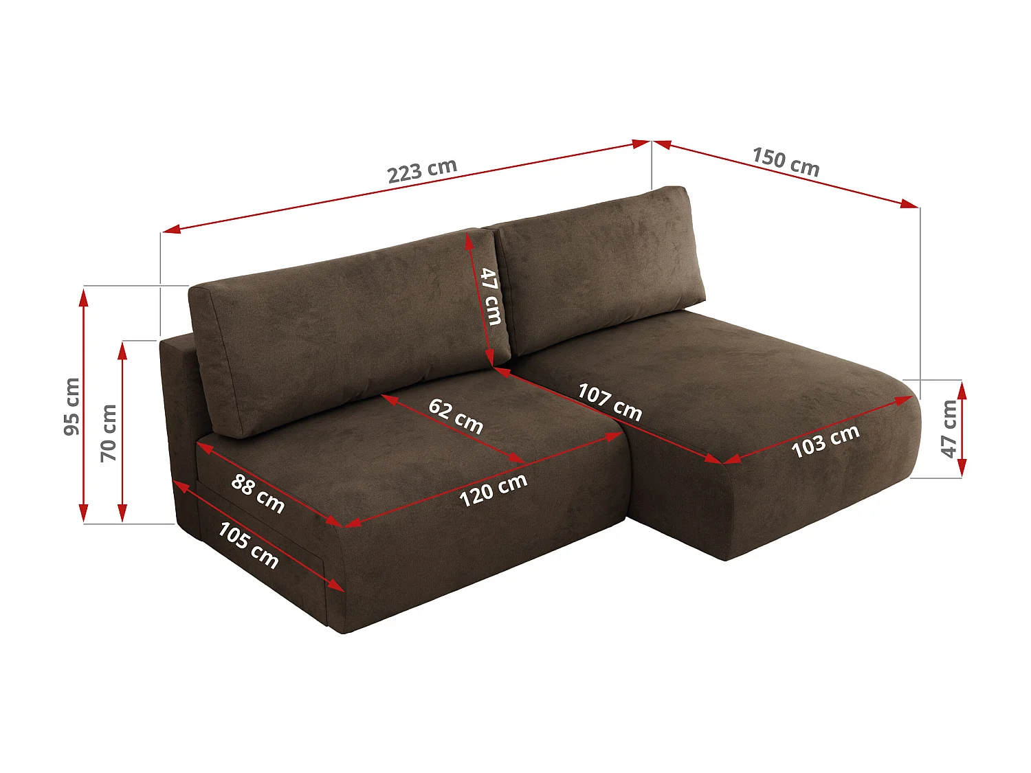 Ecksofa VIVO - L-form Couch mit Schlaffunktion und Bettkasten, Wellenfeder - Braun Velvet - Ecke Links