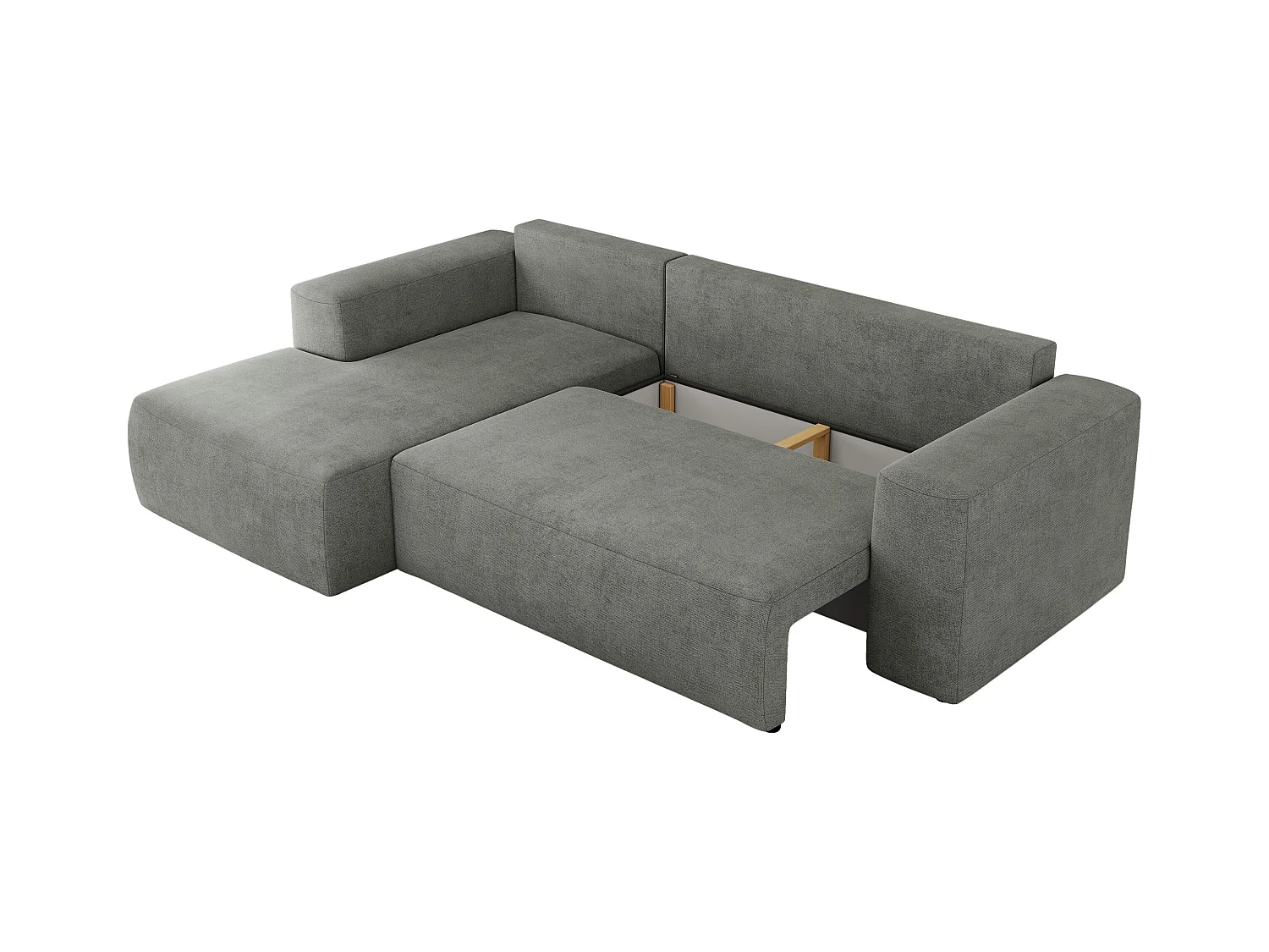 Ecksofa TRENTINO - mit Schlaffunktion und Bettkasten, L-form Couch, lose Kissen und Armlehnen - Grau Stukture - Ecke Links