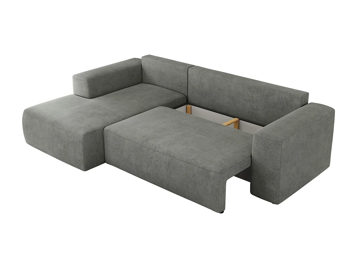 Ecksofa TRENTINO - mit Schlaffunktion und Bettkasten, L-form Couch, lose Kissen und Armlehnen - Grau Stukture - Ecke Links
