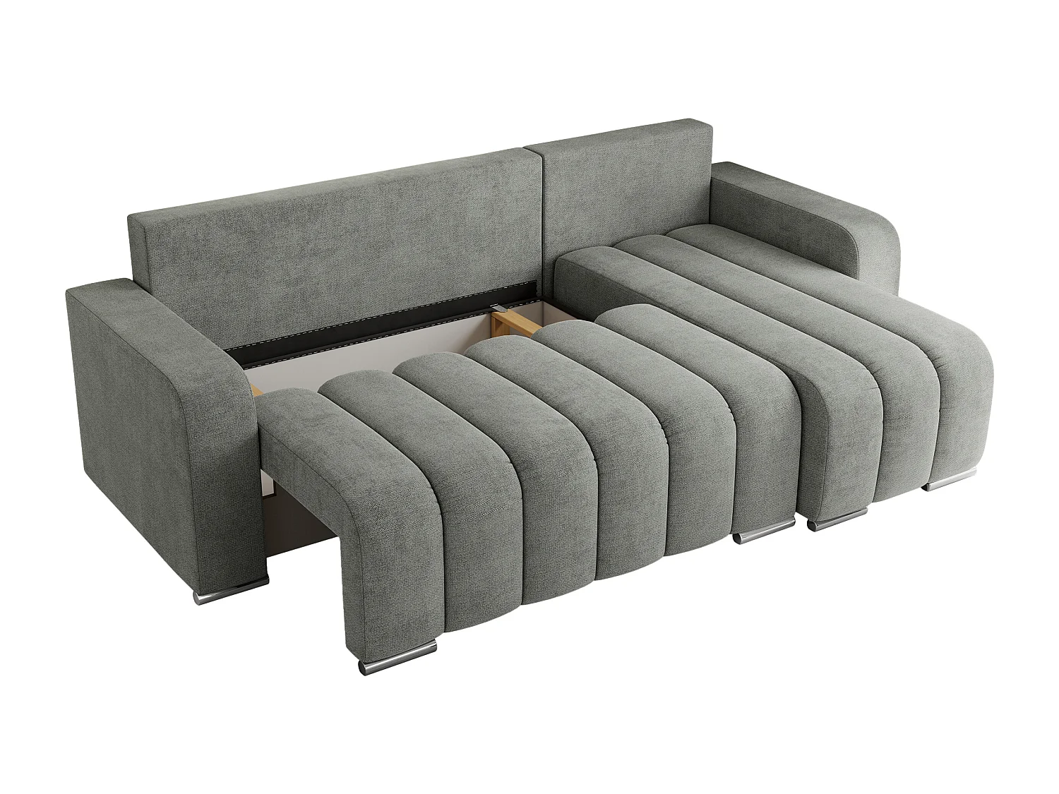 Ecksofa KIRASSO - universelles mit Schlaffunktion und Bettkasten, lose Kissen, Armlehnen - Grau Stukture
