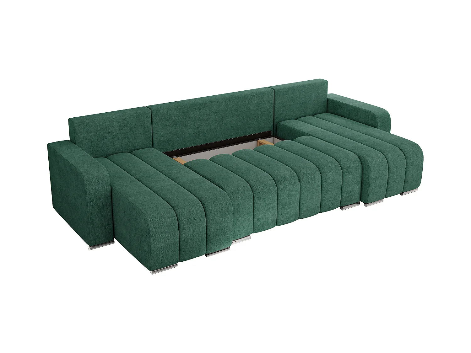Ecksofa KIRASSO U - Wohnlandschaft, Schlaffunktion und Bettkasten, Couch U-form, lose Kissen - Grün Strukture