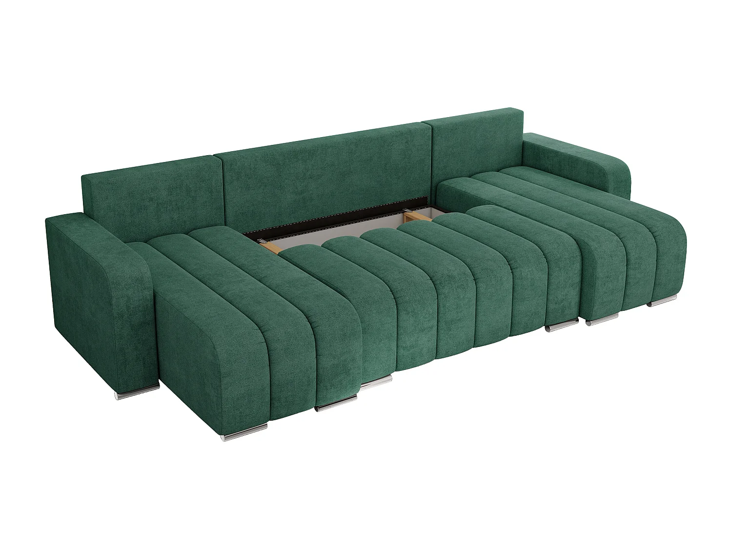 Ecksofa KIRASSO U - Wohnlandschaft, Schlaffunktion und Bettkasten, Couch U-form, lose Kissen - Grün Strukture