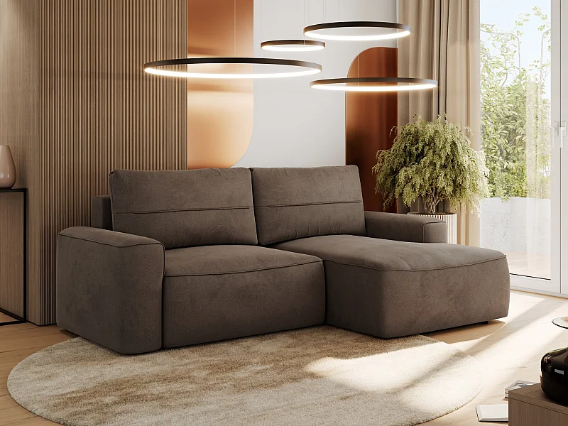 Ecksofa BELLUNO - Schlafsofa mit Bettkasten, Armlehnen, Couch L-form mit Schlaffunktion - Braun Velvet - Ecke Rechts