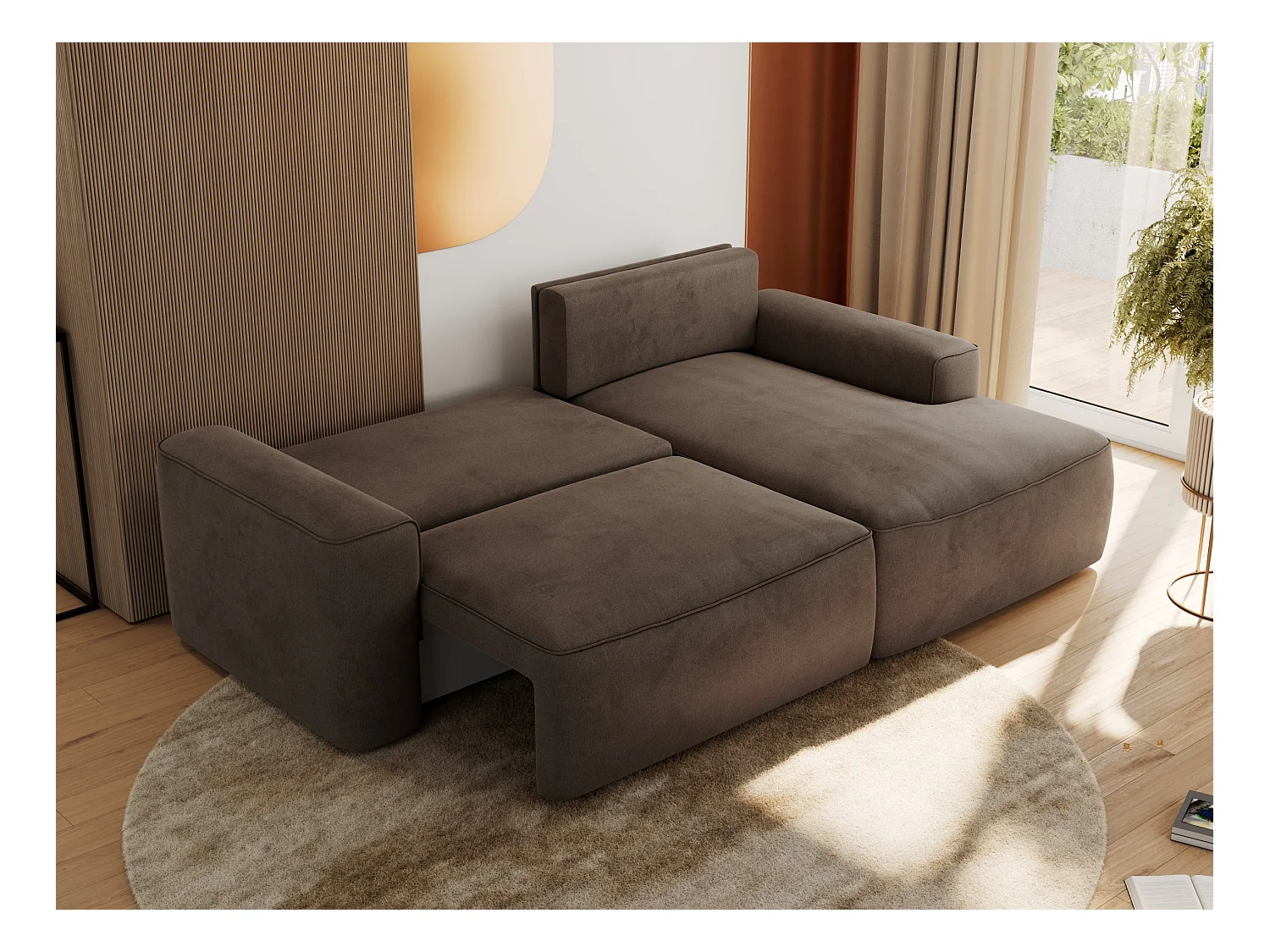 Ecksofa BELLUNO - Schlafsofa mit Bettkasten, Armlehnen, Couch L-form mit Schlaffunktion - Braun Velvet - Ecke Rechts