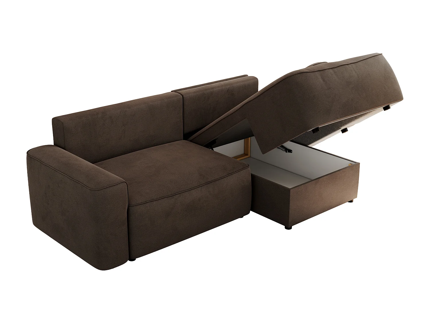 Ecksofa BELLUNO - Schlafsofa mit Bettkasten, Armlehnen, Couch L-form mit Schlaffunktion - Braun Velvet - Ecke Rechts