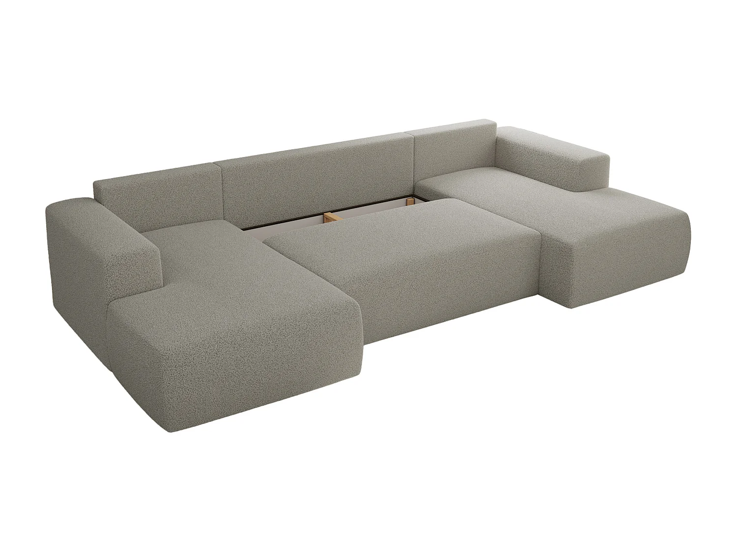 Ecksofa TRENTINO U - mit Schlaffunktion und Bettkasten, U-förmiges Wohnlandschaft, Armlehnen - Hellgrau Boucle