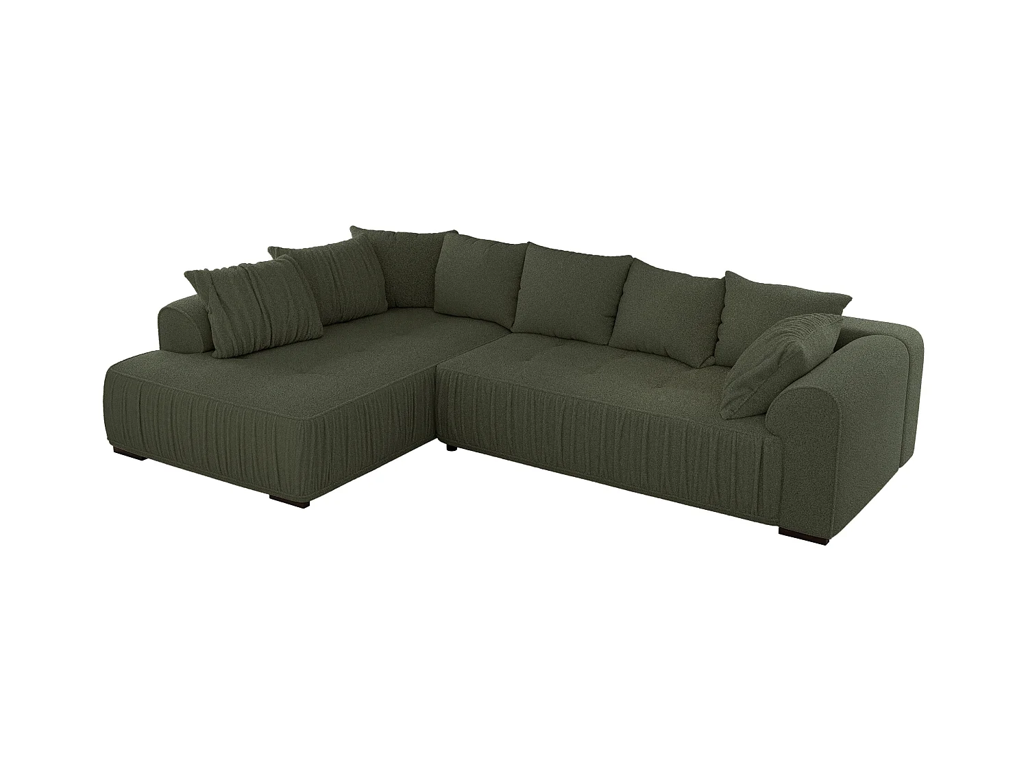 Ecksofa ORTA - Schlaffunktion und Bettkasten, lose Kissen, gesteppter Sitz, L-förmige Ecke - Grün Boucle - Ecke Links