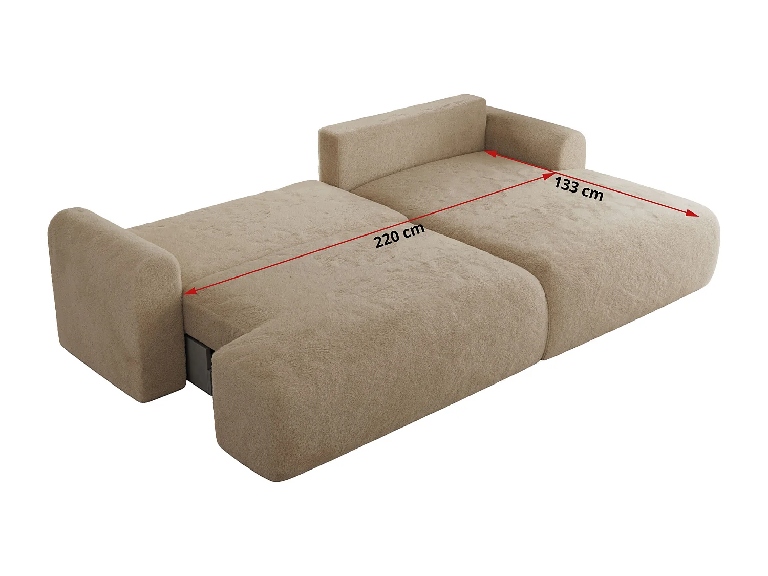 Ecksofa TONO - mit Schlaffunktion und Bettkasten, L-form Ecke, Armlehnen - Beige Plüsch - Ecke Links