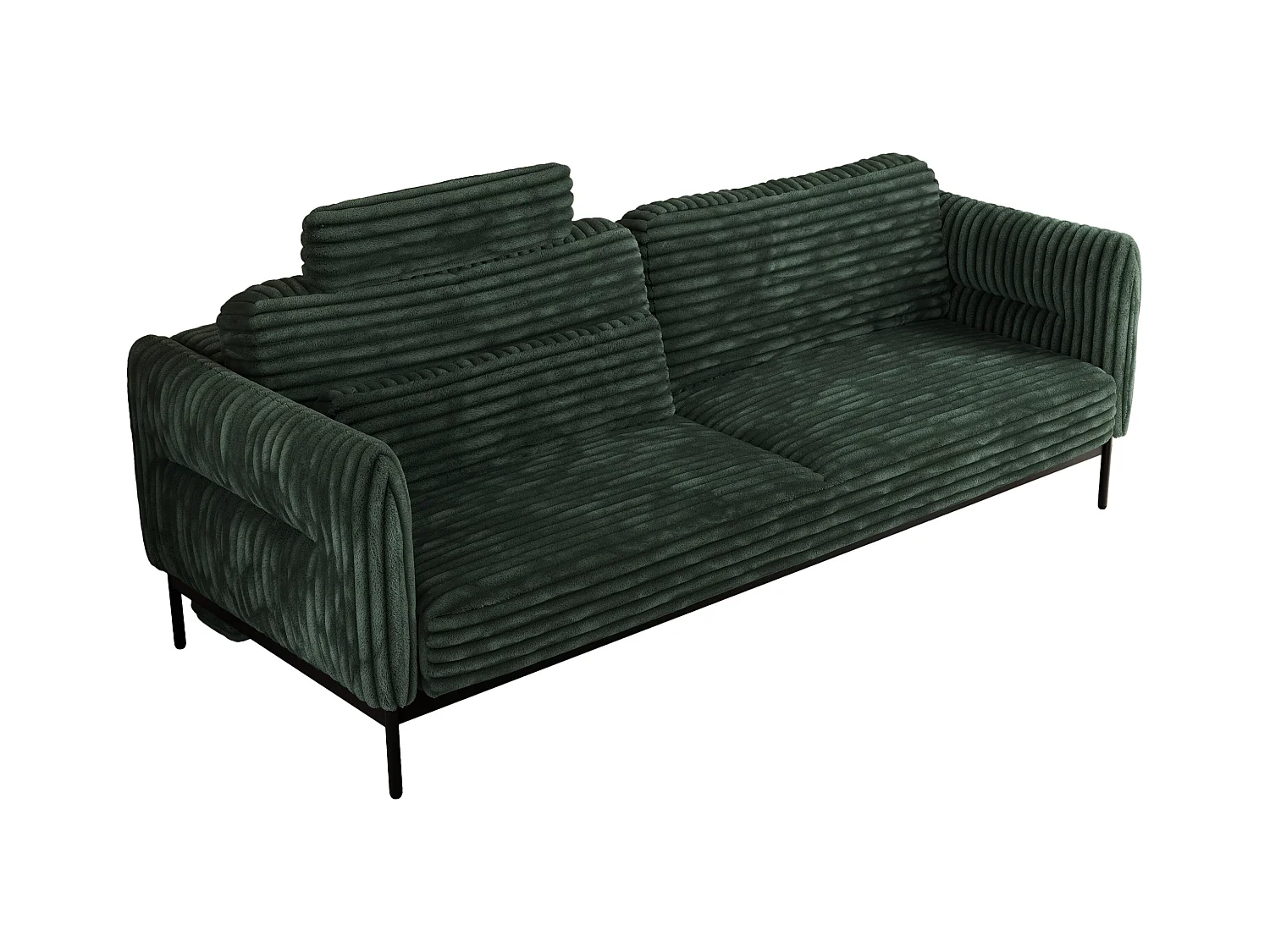 Sofa SALENTO - 3-Sitzer mit Metallbeine, mobile Kopfstütze, Schlafsofa mit lose Kissen - Grün Cord