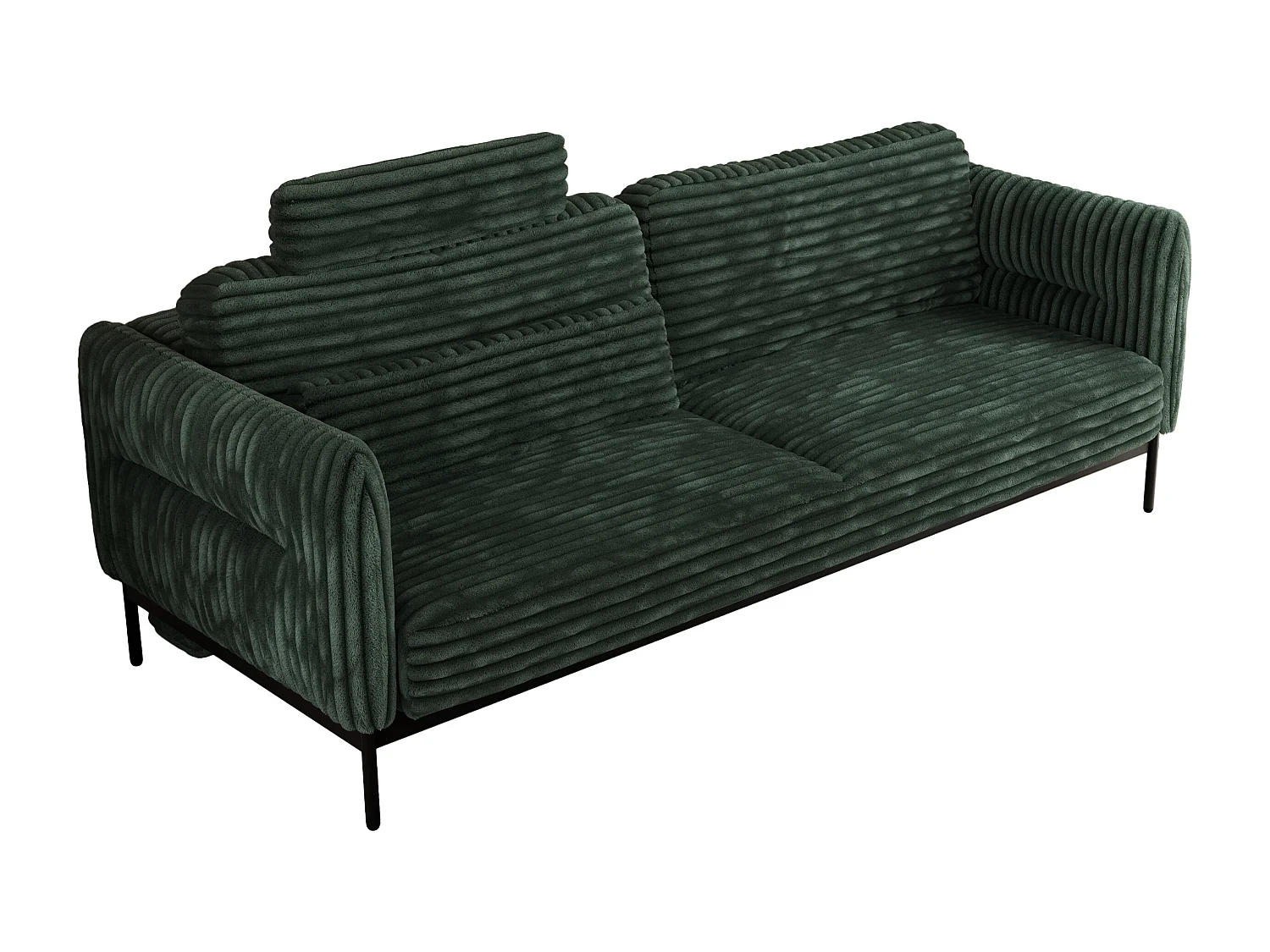 Sofa SALENTO - 3-Sitzer mit Metallbeine, mobile Kopfstütze, Schlafsofa mit lose Kissen - Grün Cord