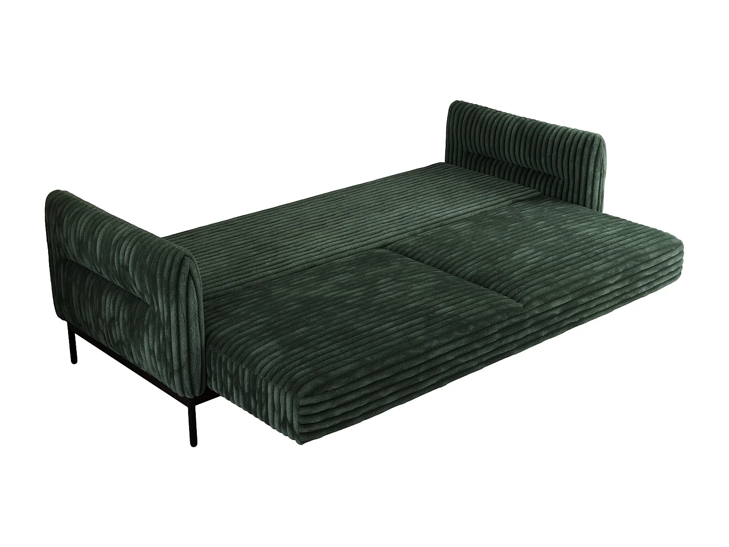 Sofa SALENTO - 3-Sitzer mit Metallbeine, mobile Kopfstütze, Schlafsofa mit lose Kissen - Grün Cord