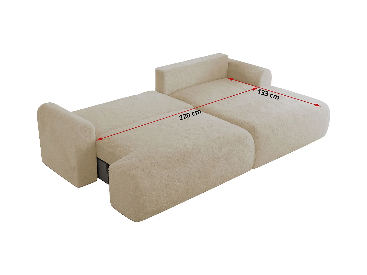 Ecksofa TONO - mit Schlaffunktion und Bettkasten, L-form Ecke, Armlehnen - Creme Plüsch - Ecke Links