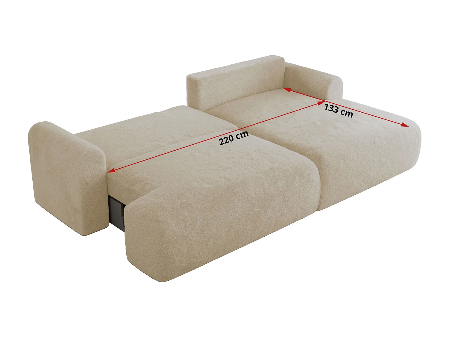 Ecksofa TONO - mit Schlaffunktion und Bettkasten, L-form Ecke, Armlehnen - Creme Plüsch - Ecke Links