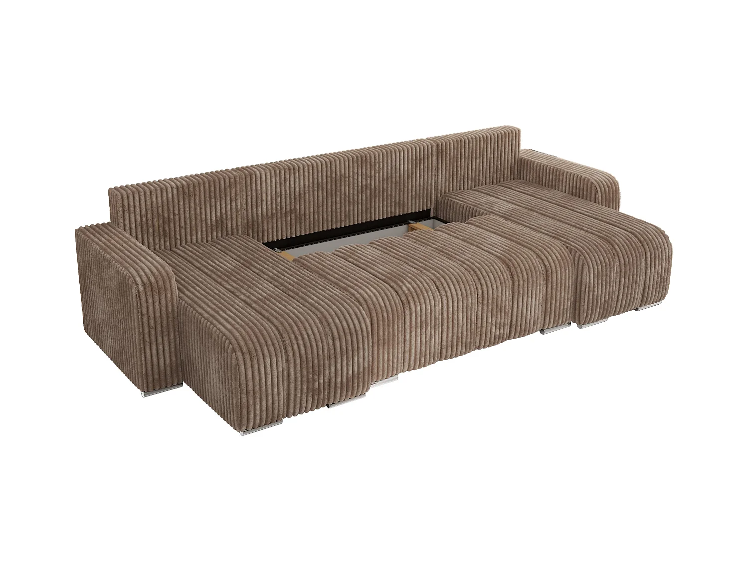 Ecksofa KIRASSO U - Wohnlandschaft, Schlaffunktion und Bettkasten, Couch U-form, lose Kissen - Braun Cord