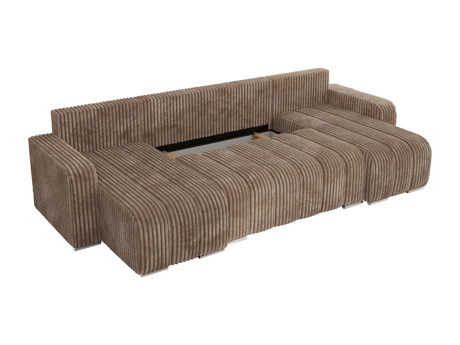 Ecksofa KIRASSO U - Wohnlandschaft, Schlaffunktion und Bettkasten, Couch U-form, lose Kissen - Braun Cord
