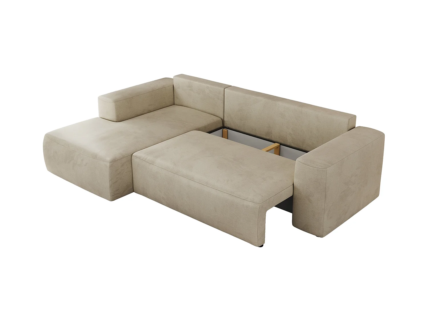 Ecksofa TRENTINO - mit Schlaffunktion und Bettkasten, L-form Couch, lose Kissen und Armlehnen - Beige Velvet - Ecke Links