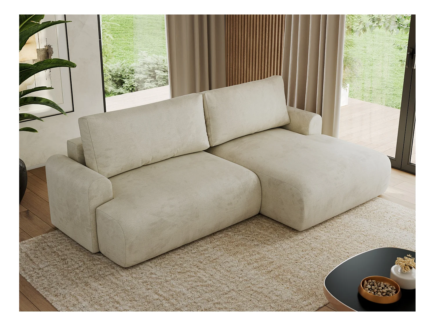 Ecksofa TONO - mit Schlaffunktion und Bettkasten, L-form Ecke, Armlehnen - Beige Velvet - Ecke Rechts