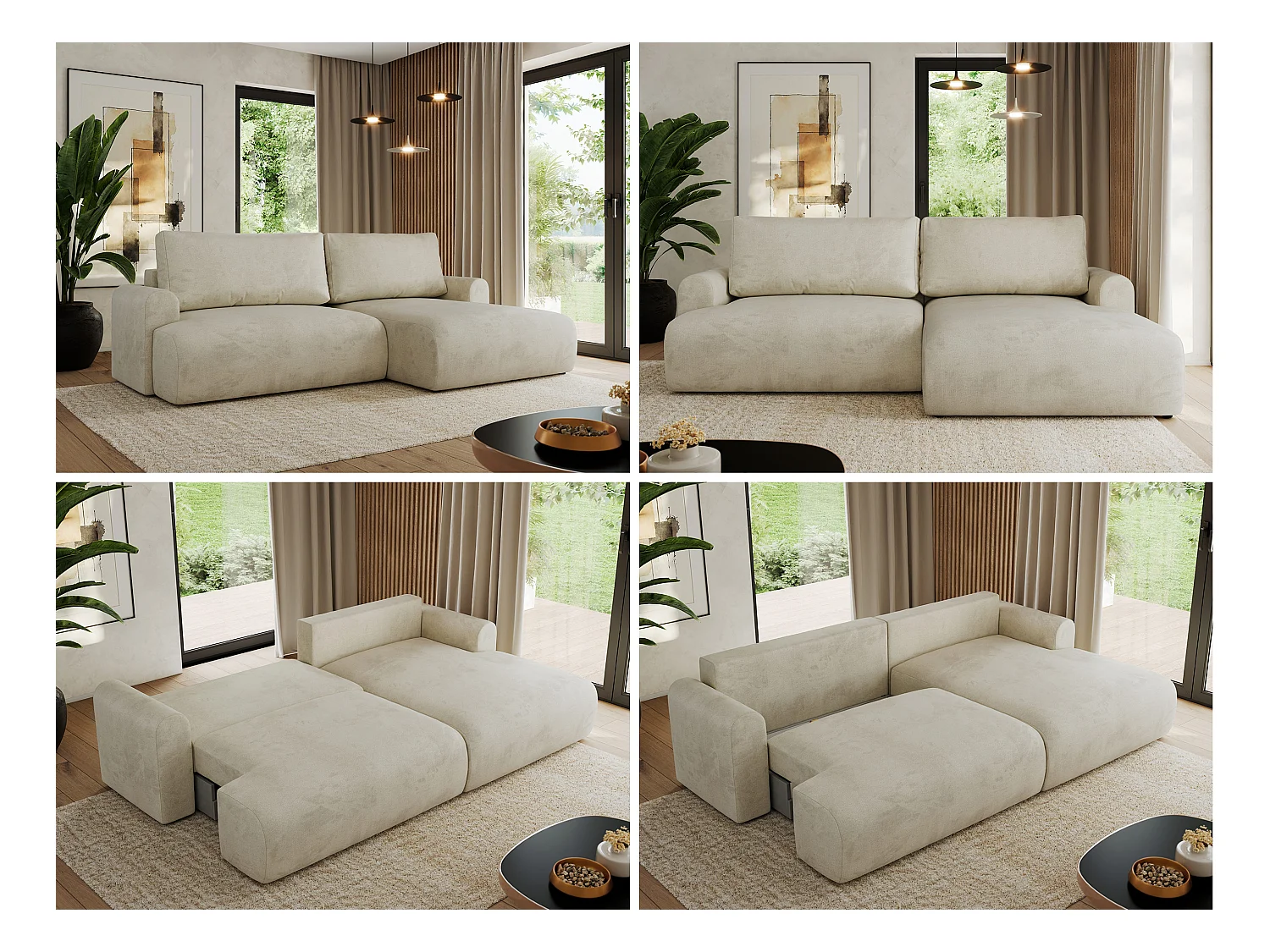 Ecksofa TONO - mit Schlaffunktion und Bettkasten, L-form Ecke, Armlehnen - Beige Velvet - Ecke Rechts