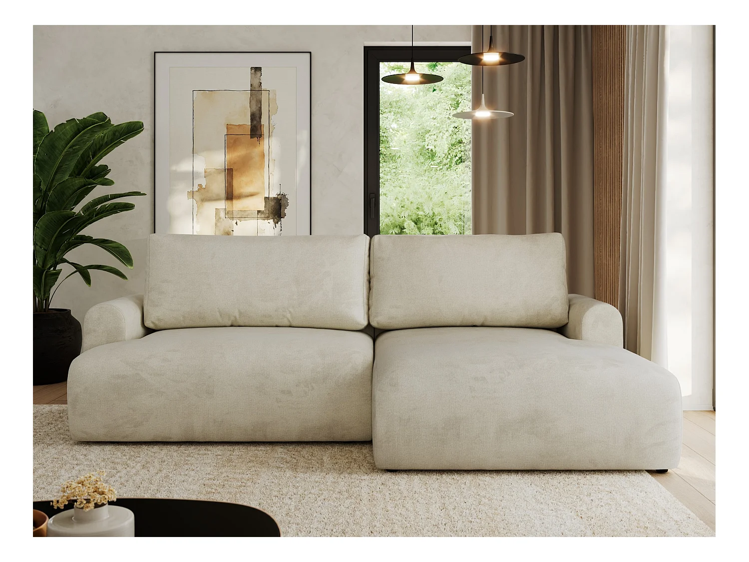 Ecksofa TONO - mit Schlaffunktion und Bettkasten, L-form Ecke, Armlehnen - Beige Velvet - Ecke Rechts