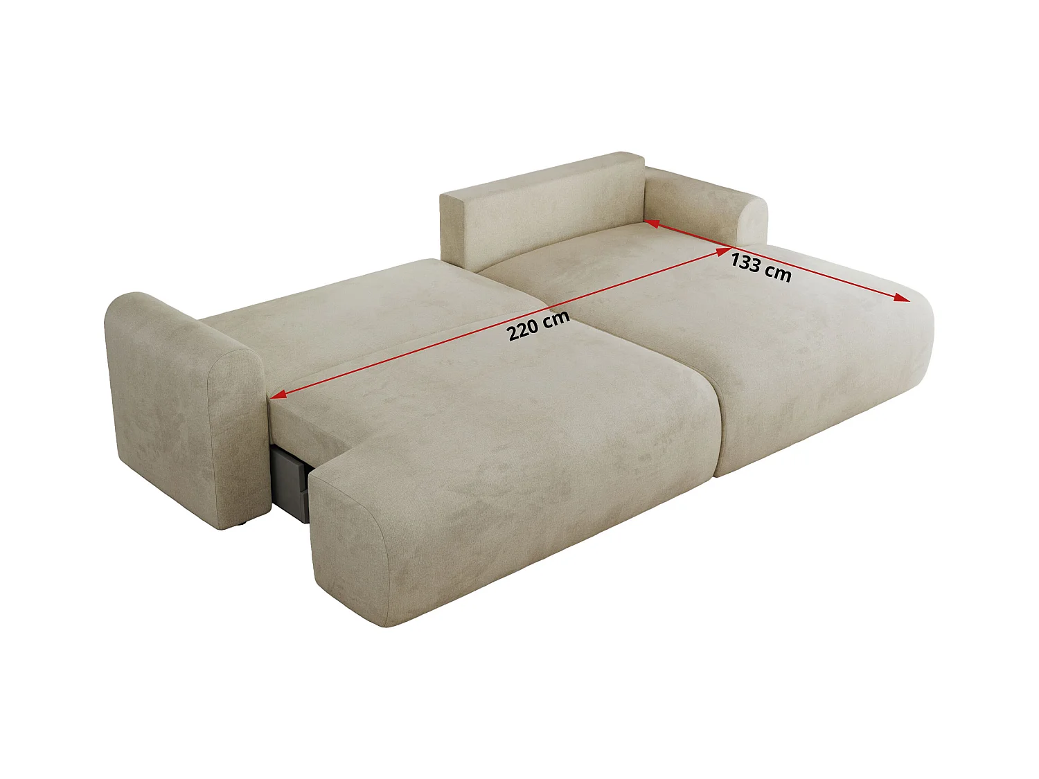 Ecksofa TONO - mit Schlaffunktion und Bettkasten, L-form Ecke, Armlehnen - Beige Velvet - Ecke Rechts