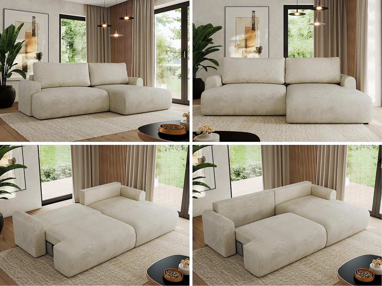 Ecksofa TONO - mit Schlaffunktion und Bettkasten, L-form Ecke, Armlehnen - Beige Velvet - Ecke Rechts
