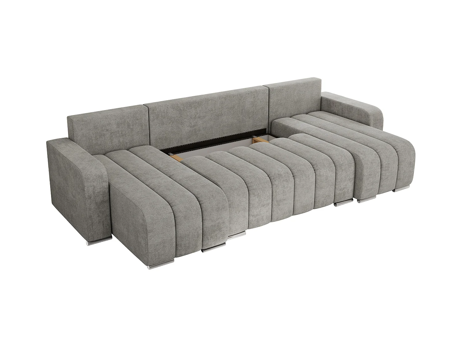 Ecksofa KIRASSO U - Wohnlandschaft, Schlaffunktion und Bettkasten, Couch U-form, lose Kissen - Hellgrau Strukture