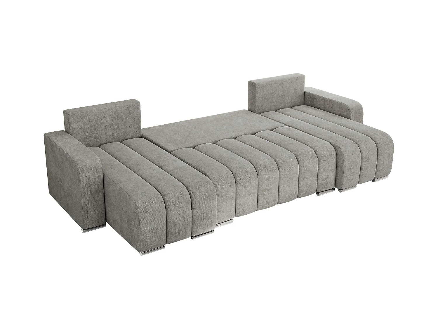 Ecksofa KIRASSO U - Wohnlandschaft, Schlaffunktion und Bettkasten, Couch U-form, lose Kissen - Hellgrau Strukture