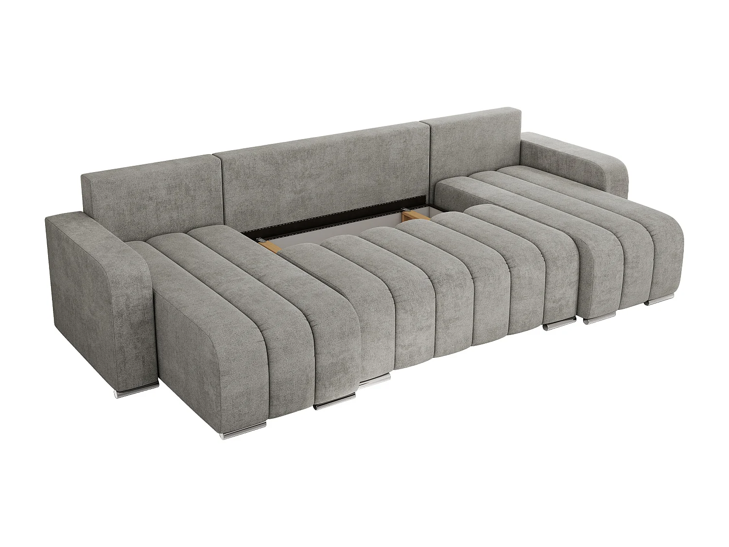 Ecksofa KIRASSO U - Wohnlandschaft, Schlaffunktion und Bettkasten, Couch U-form, lose Kissen - Hellgrau Strukture