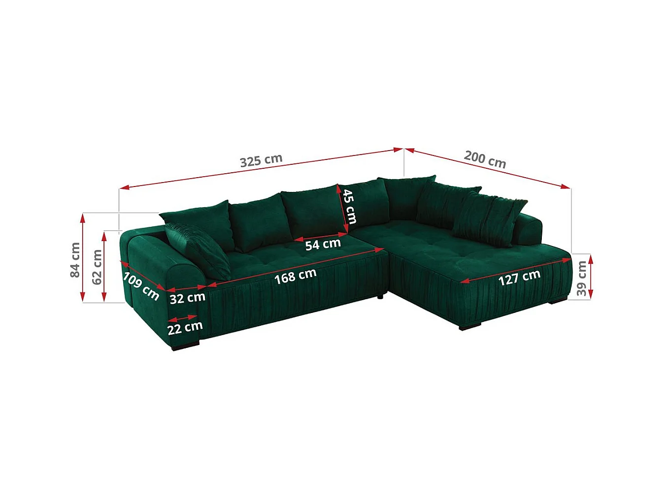 Ecksofa ORTA - Schlaffunktion und Bettkasten, lose Kissen, gesteppter Sitz, L-förmige Ecke - Dunkelgrün Velvet - Ecke Links