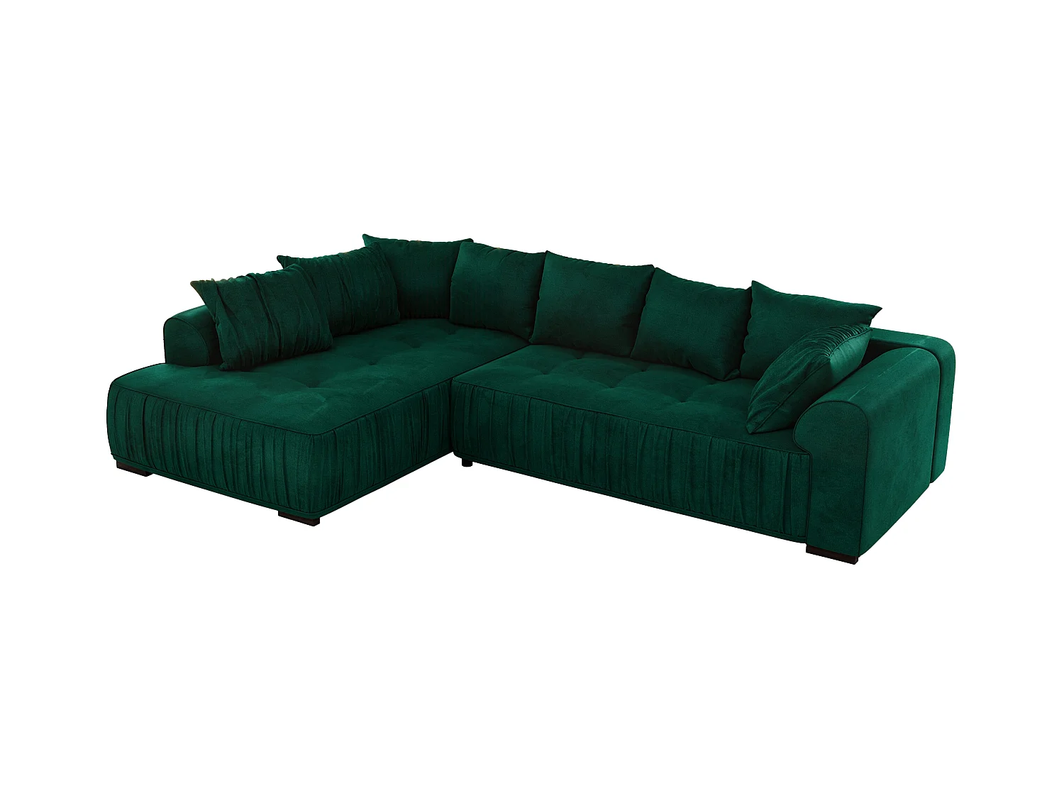Ecksofa ORTA - Schlaffunktion und Bettkasten, lose Kissen, gesteppter Sitz, L-förmige Ecke - Dunkelgrün Velvet - Ecke Links
