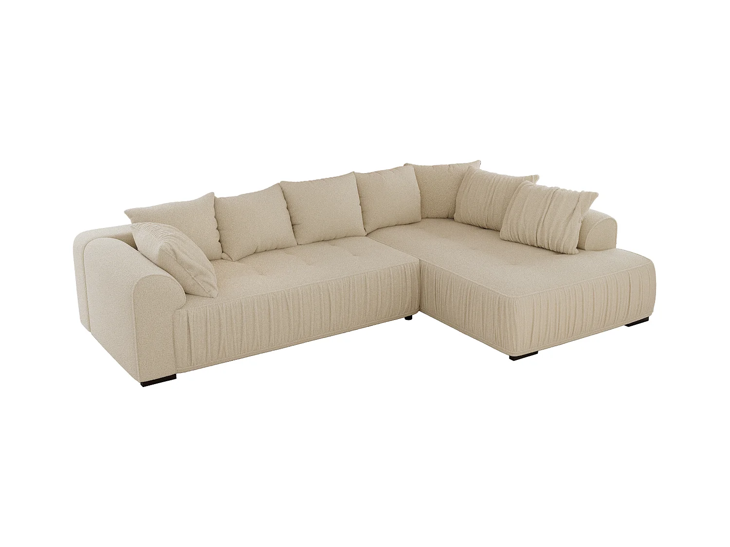 Ecksofa ORTA - Schlaffunktion und Bettkasten, lose Kissen, gesteppter Sitz, L-förmige Ecke - Beige Boucle - Ecke Rechts