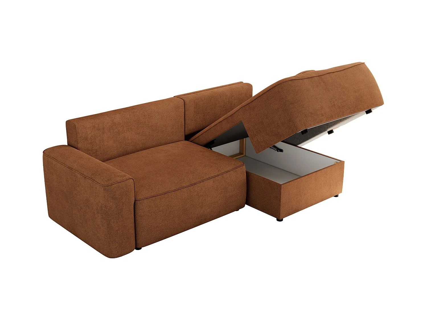 Ecksofa BELLUNO - Schlafsofa mit Bettkasten, Armlehnen, Couch L-form mit Schlaffunktion - Orange Strukture - Ecke Rechts