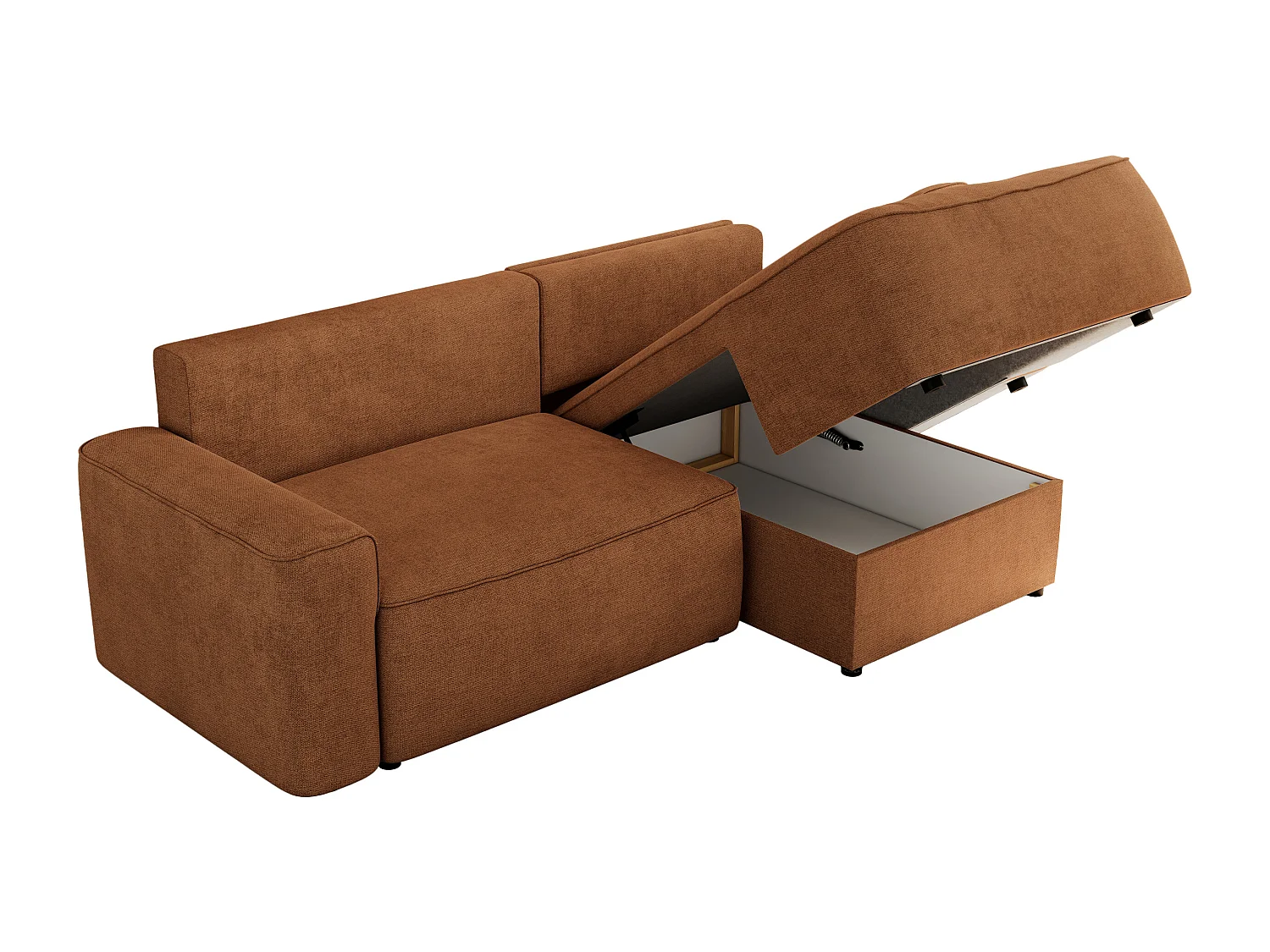 Ecksofa BELLUNO - Schlafsofa mit Bettkasten, Armlehnen, Couch L-form mit Schlaffunktion - Orange Strukture - Ecke Rechts