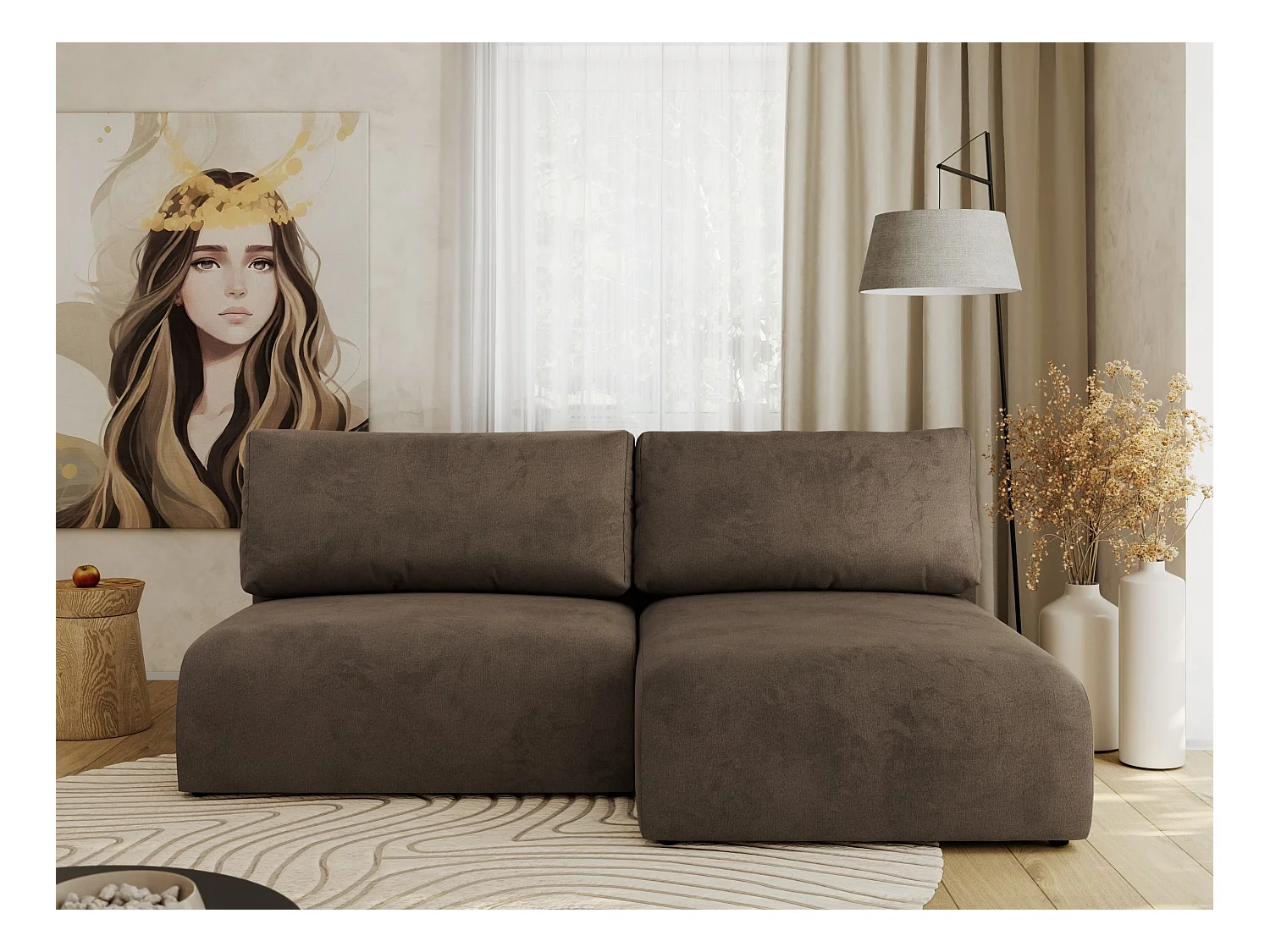 Ecksofa VIVO - L-form Couch mit Schlaffunktion und Bettkasten, Wellenfeder - Braun Velvet - Ecke Rechts