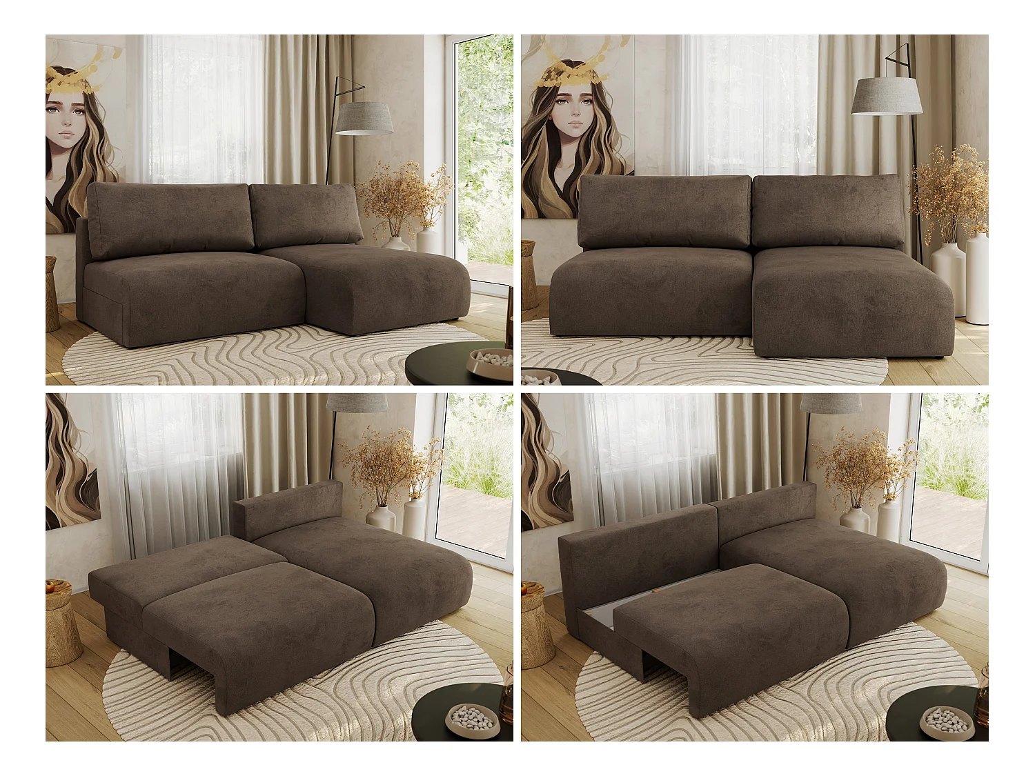 Ecksofa VIVO - L-form Couch mit Schlaffunktion und Bettkasten, Wellenfeder - Braun Velvet - Ecke Rechts