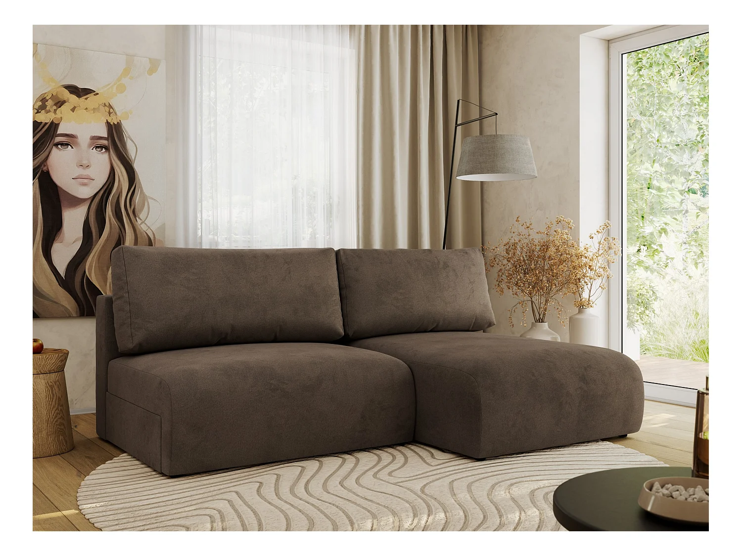 Ecksofa VIVO - L-form Couch mit Schlaffunktion und Bettkasten, Wellenfeder - Braun Velvet - Ecke Rechts