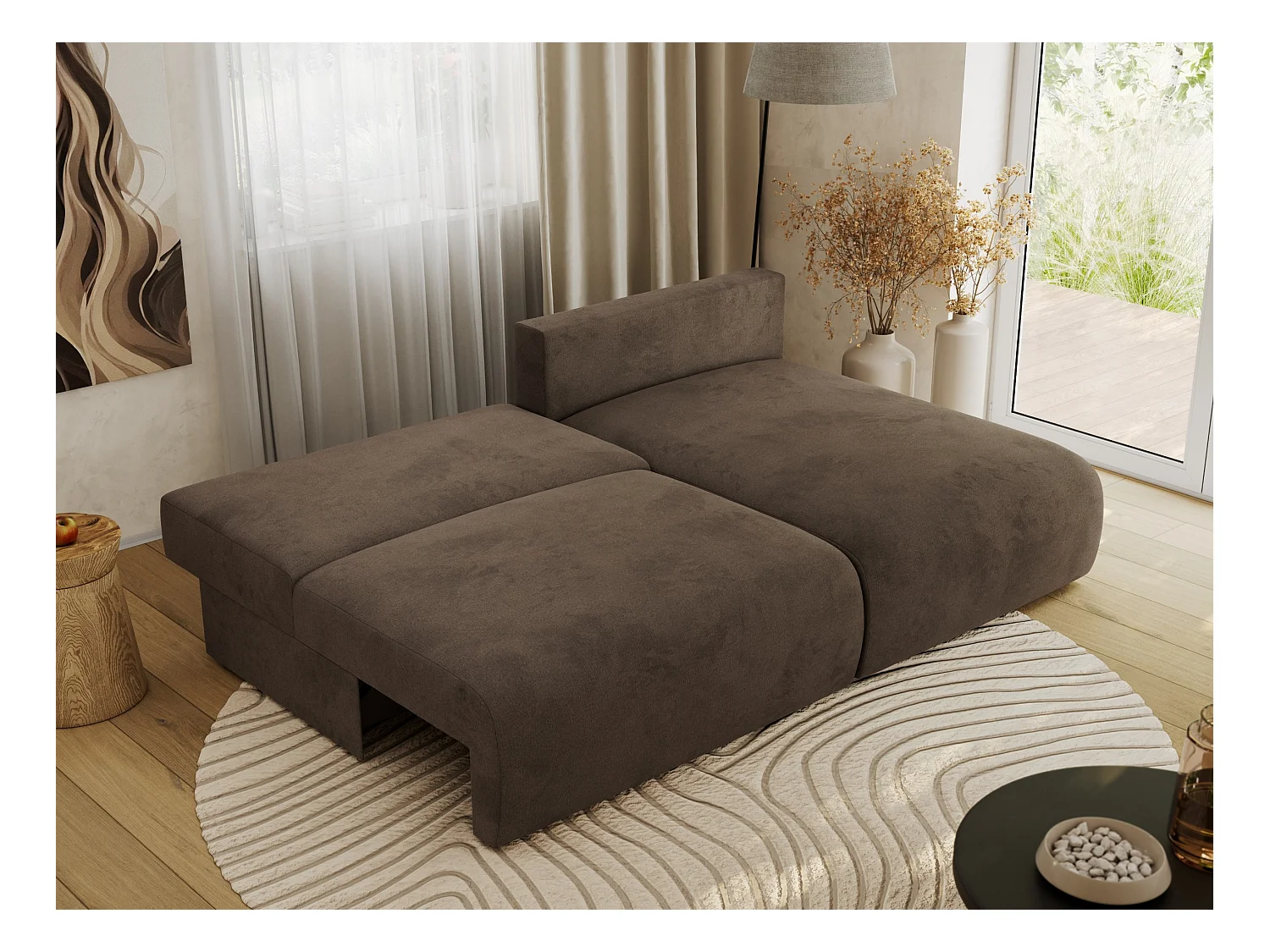 Ecksofa VIVO - L-form Couch mit Schlaffunktion und Bettkasten, Wellenfeder - Braun Velvet - Ecke Rechts