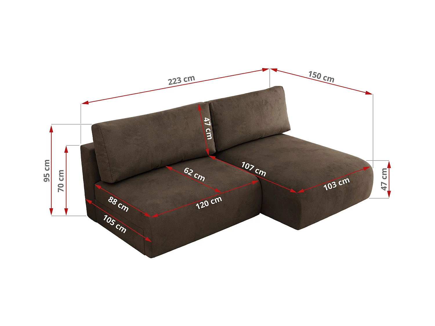 Ecksofa VIVO - L-form Couch mit Schlaffunktion und Bettkasten, Wellenfeder - Braun Velvet - Ecke Rechts