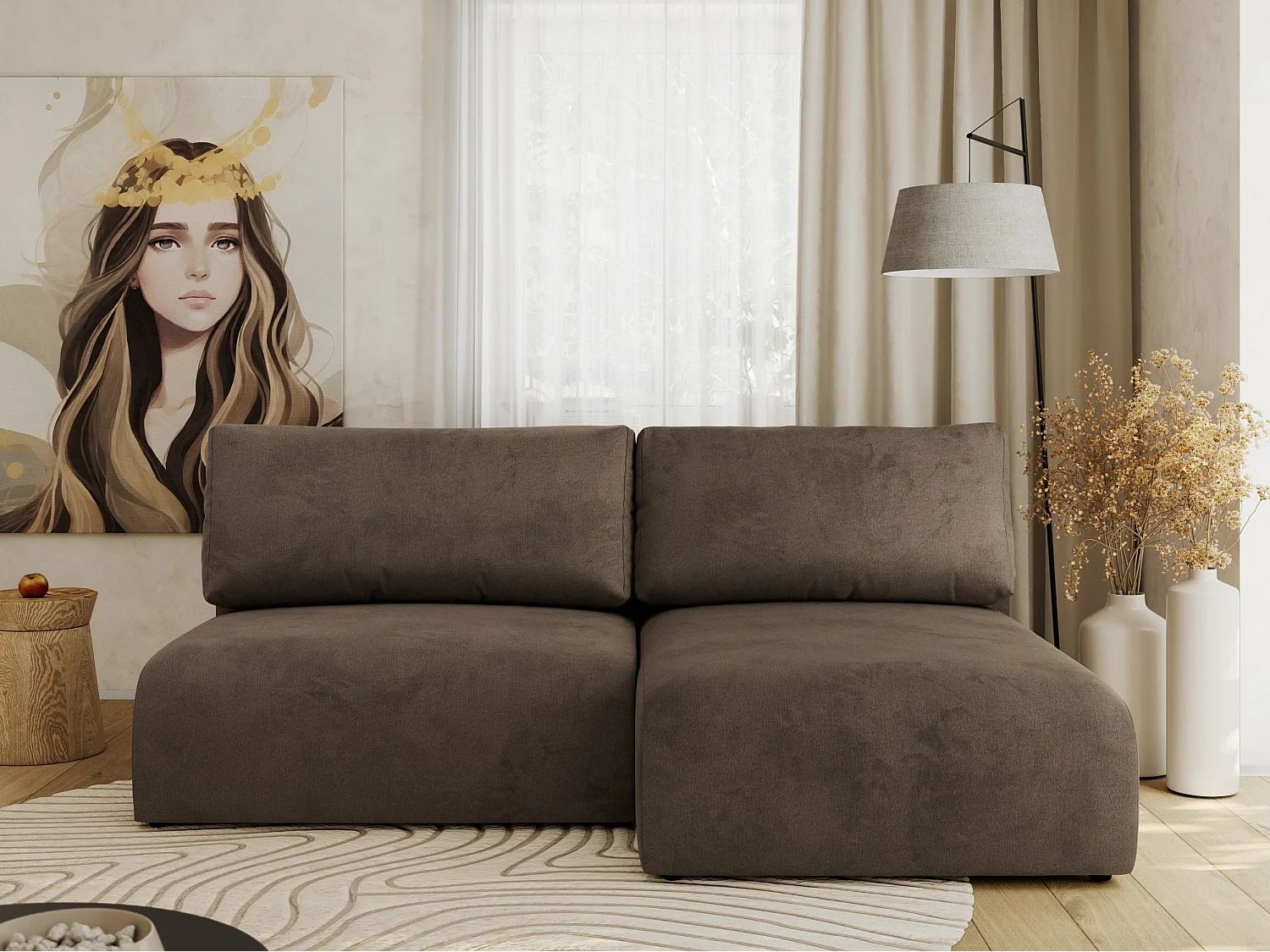 Ecksofa VIVO - L-form Couch mit Schlaffunktion und Bettkasten, Wellenfeder - Braun Velvet - Ecke Rechts