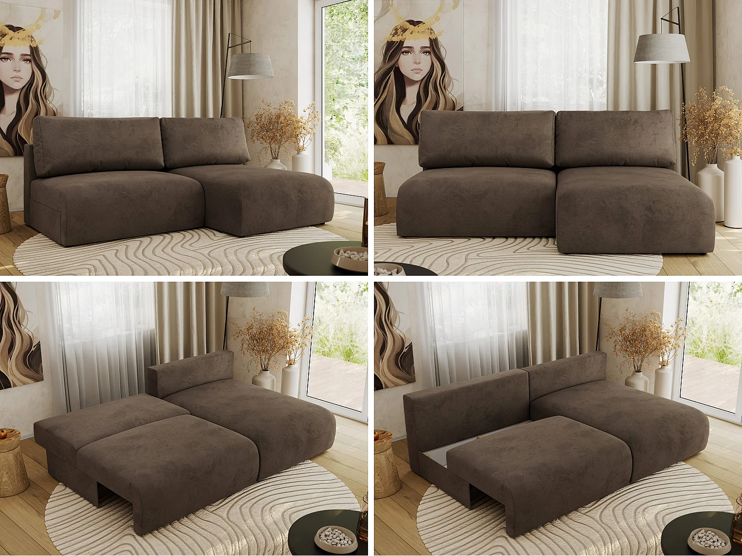 Ecksofa VIVO - L-form Couch mit Schlaffunktion und Bettkasten, Wellenfeder - Braun Velvet - Ecke Rechts