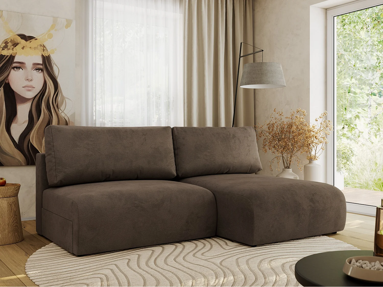 Ecksofa VIVO - L-form Couch mit Schlaffunktion und Bettkasten, Wellenfeder - Braun Velvet - Ecke Rechts
